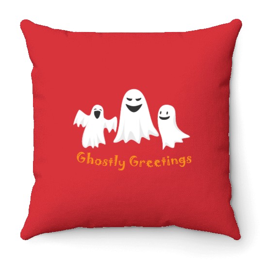 Ghostly Greetings, Halloween Ghostly Greetings Throw Pillows