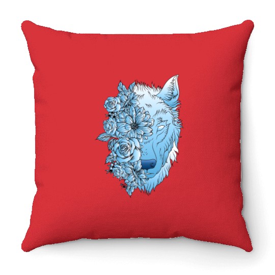 Floral Wolf Throw Pillows