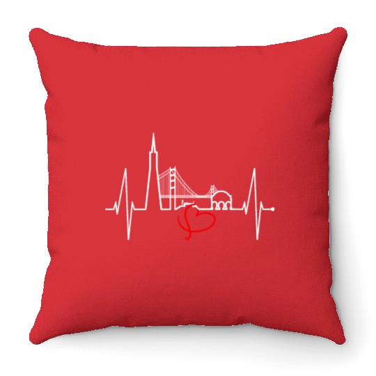 San Francisco Skyline Heartbeat California Lover Throw Pillows