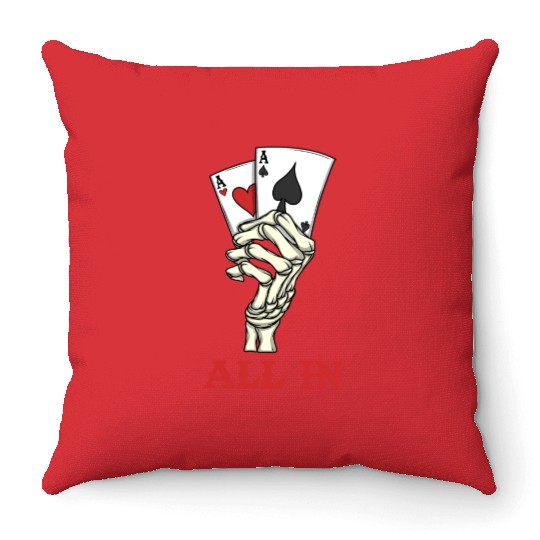Poker Player Poker Cards Ace Skeleton Hand Poker Throw Pillows