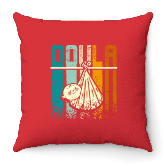 Retro Vintage Doula Throw Pillows