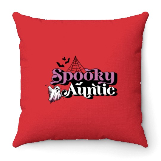 Cute Spooky Auntie Halloween Aunt Throw Pillows