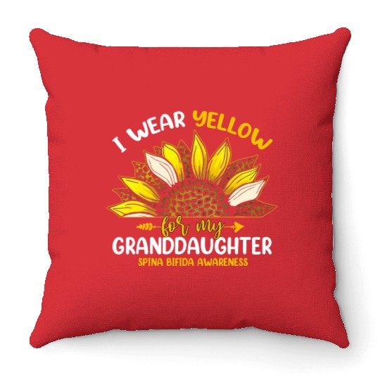 I Wear Yellow For My Granddaughter Spina Bifida Throw Pillows