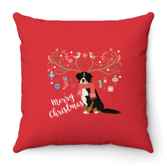Bernese Mountain Dog Christmas Throw Pillows