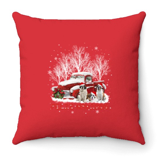 Feliz Navidog Saint Bernard Christmas Dog Lovers Throw Pillows