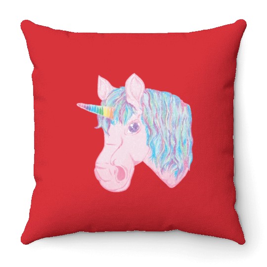 kawaii rainbow unicorn Throw Pillows