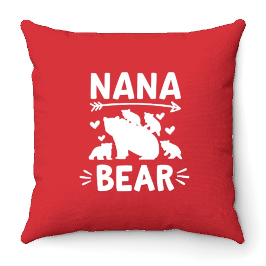 Nana Bear 4 Cubs Cute Grandparents Day Gift 4 Gran Throw Pillows