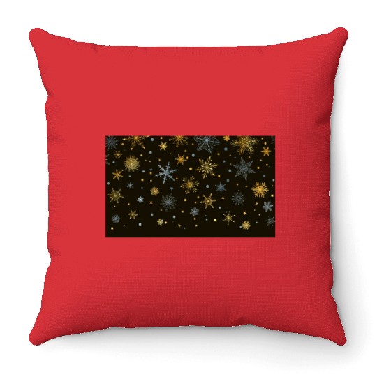 Elegant Snowflakes Black Gold Silver Throw Pillows
