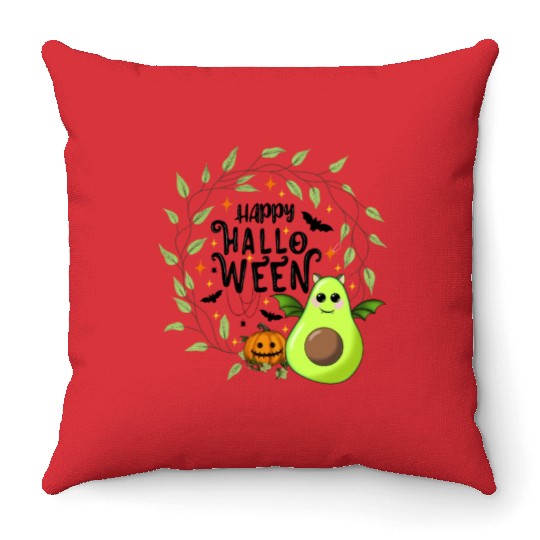 Bat Avocado - Happy Halloween Throw Pillows