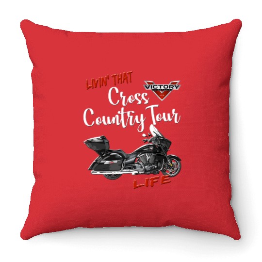 Livin That Cross Country Tour Life Motorcycle T Sh Throw Pillows