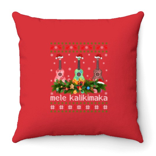 Mele Kalikimaka Ukulele Guitar Gift Ugly Ukulele Throw Pillows