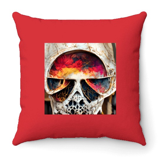 Extremely Realistic Skull in Abstract Art Throw Pillows