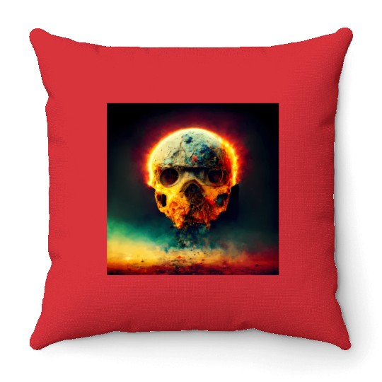 Extremely Realistic Skull in Abstract Art Throw Pillows
