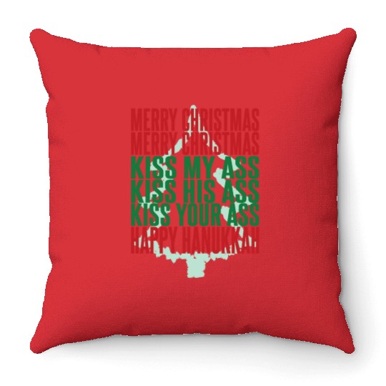 Merry Christmas Kiss My Ass Funny Hanukkah Tree Throw Pillows
