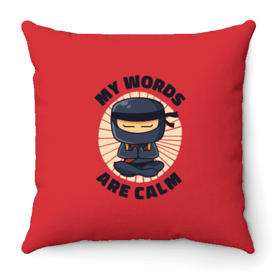 Serenity Ninja Fan Calm Yoga Lover Peaceful Throw Pillows