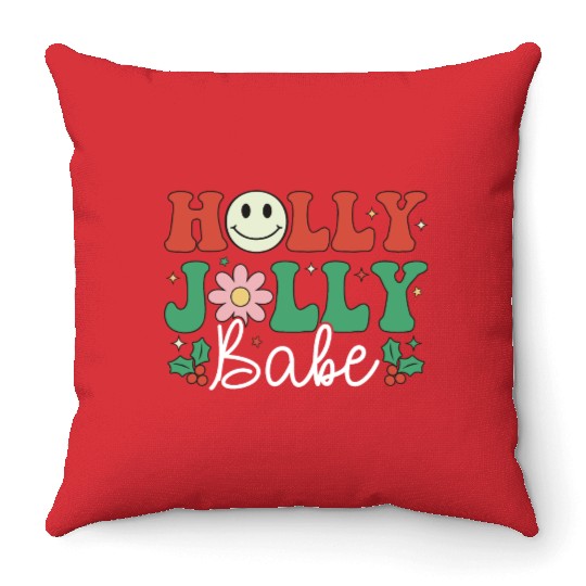 Holly Jolly Babe Throw Pillows