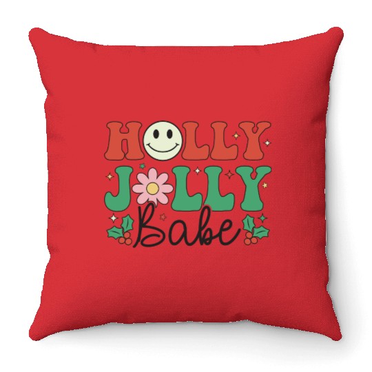 Holly Jolly Babe Throw Pillows