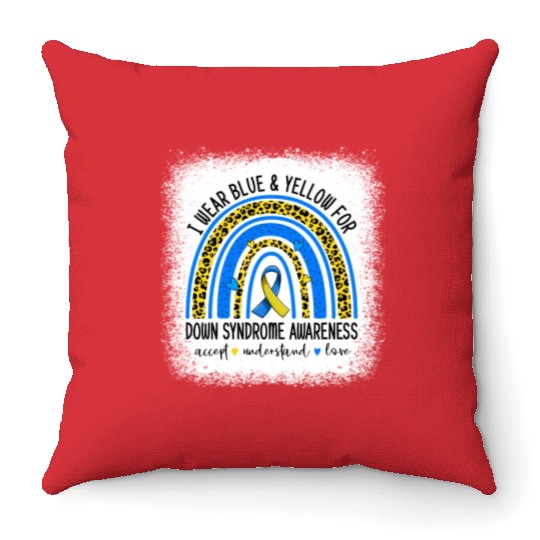I Wear Blue Yellow For Down Syndrome Awareness Throw Pillows