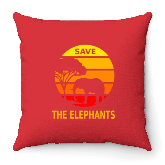 Retro Vintage Save the Elephants Throw Pillows
