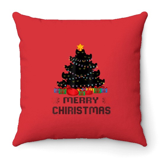 Christmas Cat Throw Pillows For Men Christmas Tree Cat