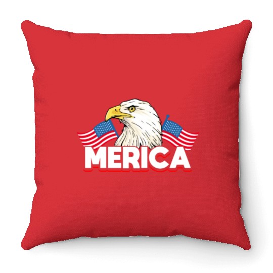 Merica Bald Eagle US Flag Independence Throw Pillows
