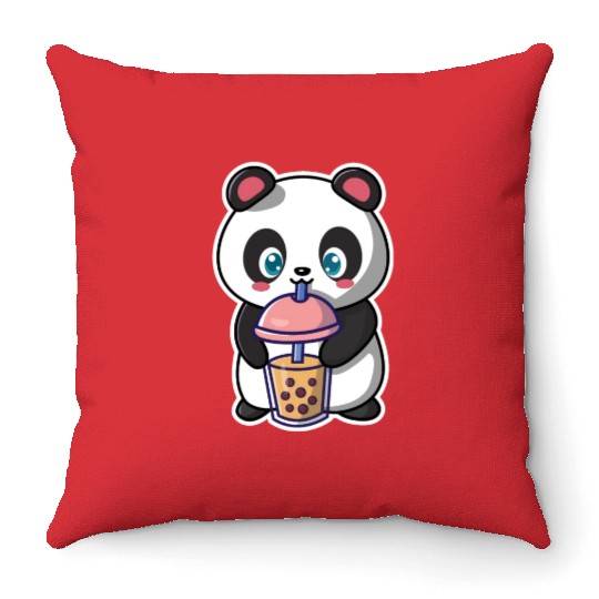 Panda Bear Boba Milk Tea Funny Bubble Tea Lovers Throw Pillows