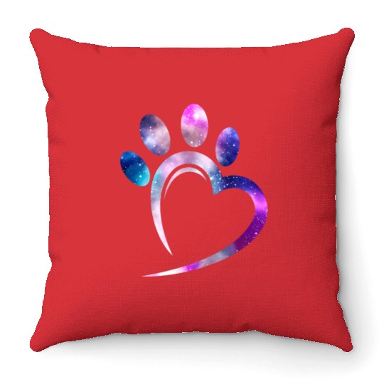 Galaxy Cat Paw Heart Cat Lover Throw Pillows