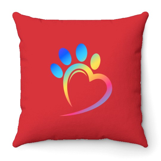 Colorful Cat Paw Heart Cat Lover Throw Pillows