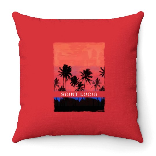 Saint Lucia Caribbean Vacation Souvenir Palm Tree Throw Pillows