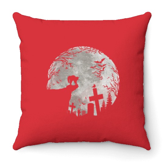 Halloween Black Cat Werewolf Full Moon Bats trick Throw Pillows