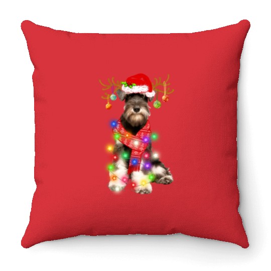 Funny Puppy Lover Schnauzer Christmas Lights Throw Pillows