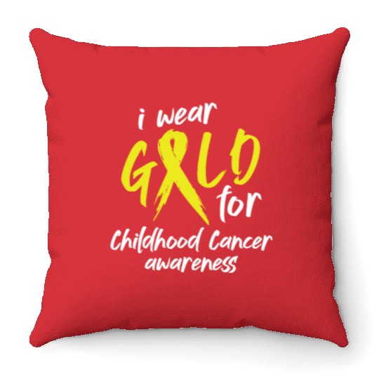 I Wear Gold For Childhood Cancer Awareness Throw Pillows