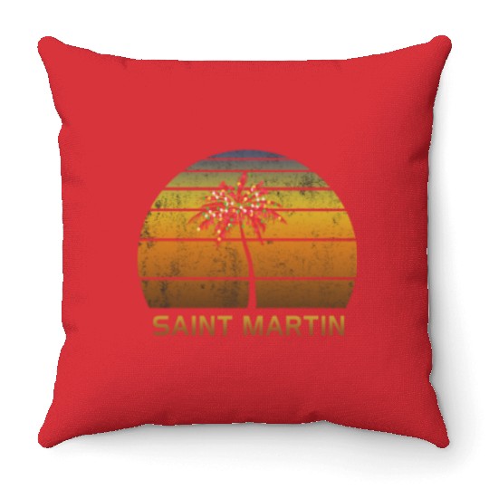 Retro Saint Martin Christmas Family Vacation Throw Pillows