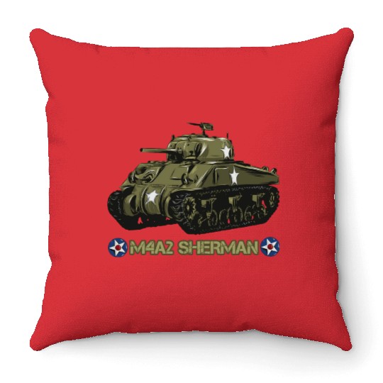 World War 2 American Tank M4A2 Sherman Throw Pillows