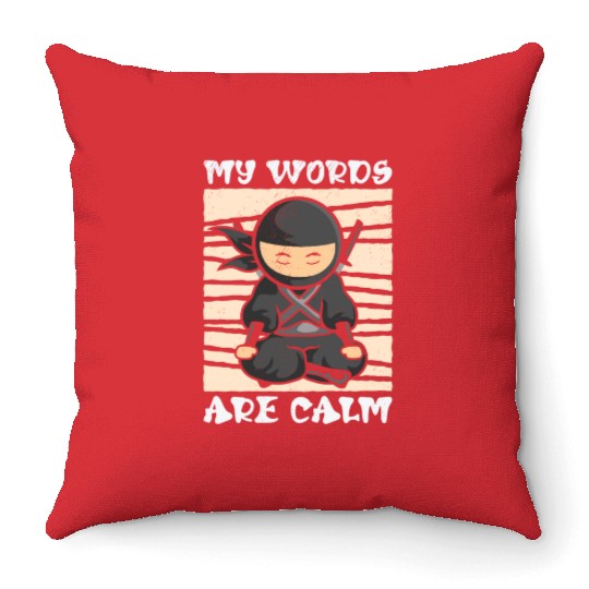 Serenity Ninja Fan Calm Yoga Lover Peaceful Throw Pillows
