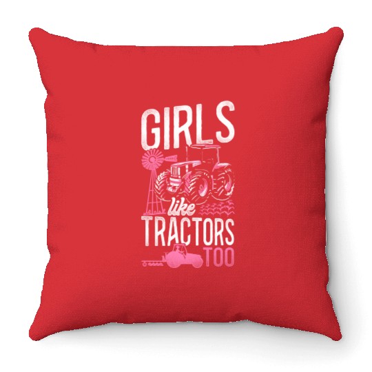 Farming Farmer Girl Tractor Throw Pillows
