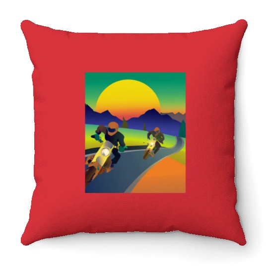 Dirt Bike Rider Sunset Mountain Road Throw Pillows
