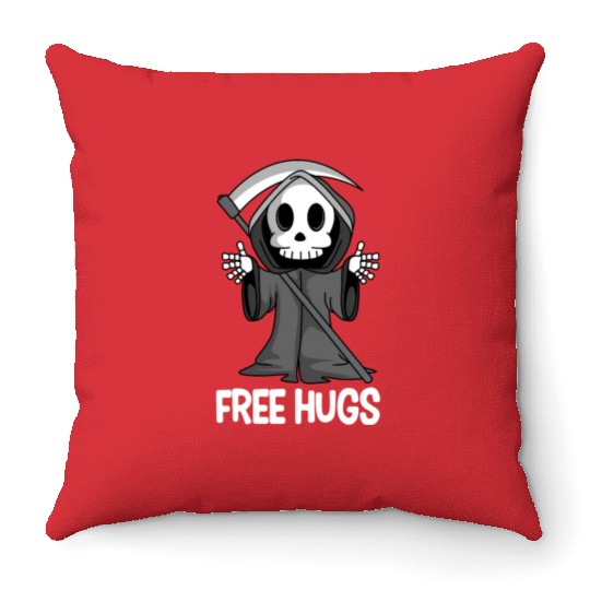 Free Hugs Grim Reaper Spooky Halloween Throw Pillows