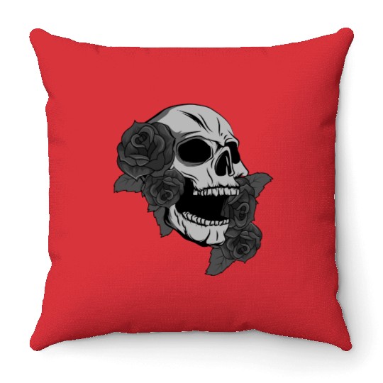 Black Skull Roses Aesthetic Goth Gothic Throw Pillows