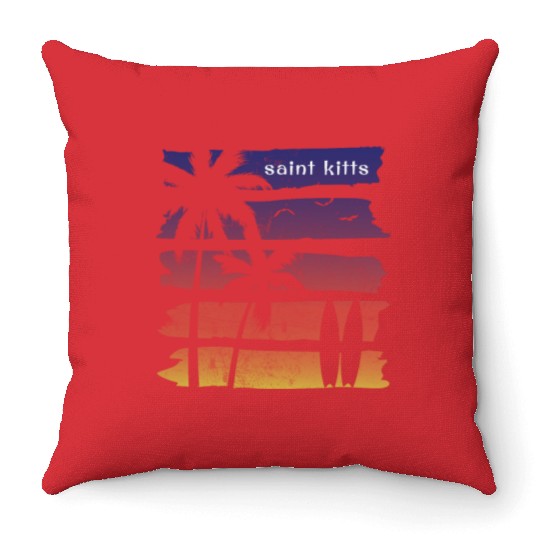 Cool Saint Kitts Surfing Fan Beach Palm Tree Throw Pillows