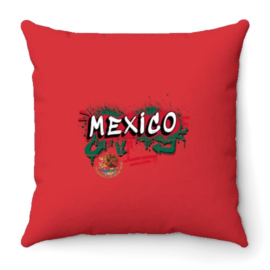 Mexico flag graffiti design Throw Pillows