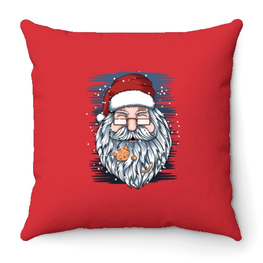 santa and kittens merry christmas Throw Pillows