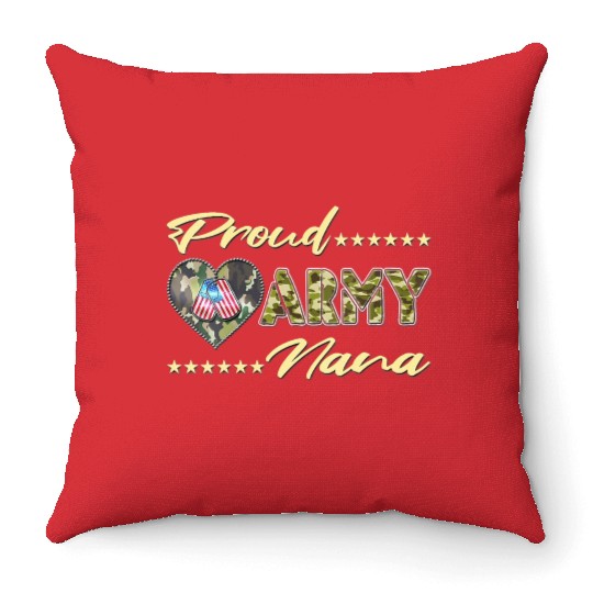 Womens Proud Army Nana US Flag Dog Tag Military Throw Pillows
