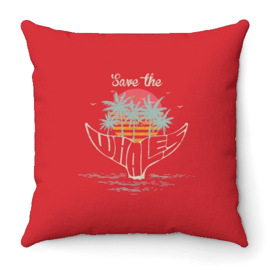 Save The Whales Retro Orca Killer Whale Throw Pillows