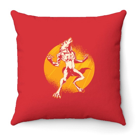 Halloween Monster Line Art Werewolf Horror Throw Pillows