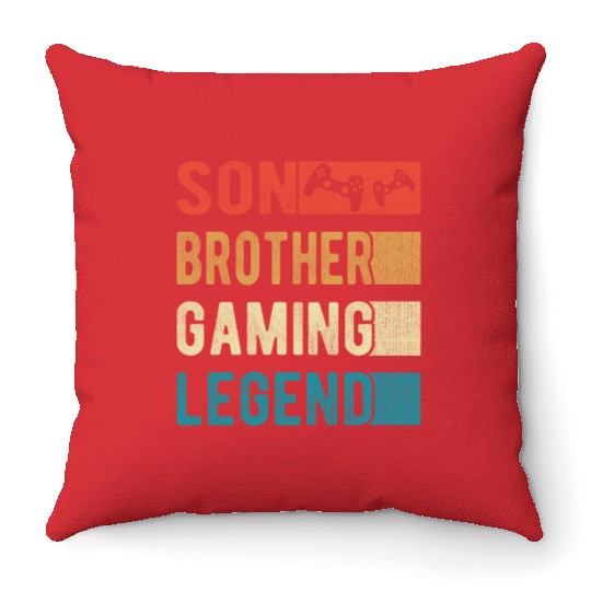 Son Brother Gaming Legend Gamer Boy Gift Vintage Throw Pillows