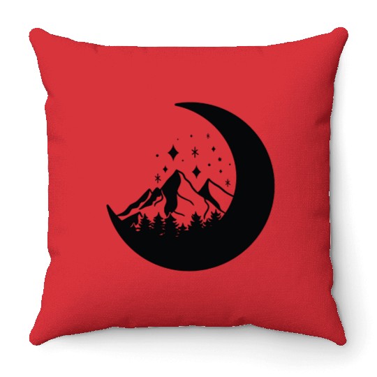 Mountains in the moon Full moon Throw Pillows