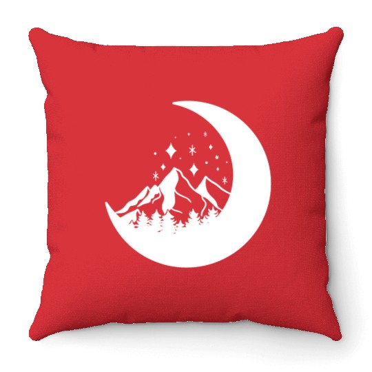 Mountains in the moon Full moon Throw Pillows
