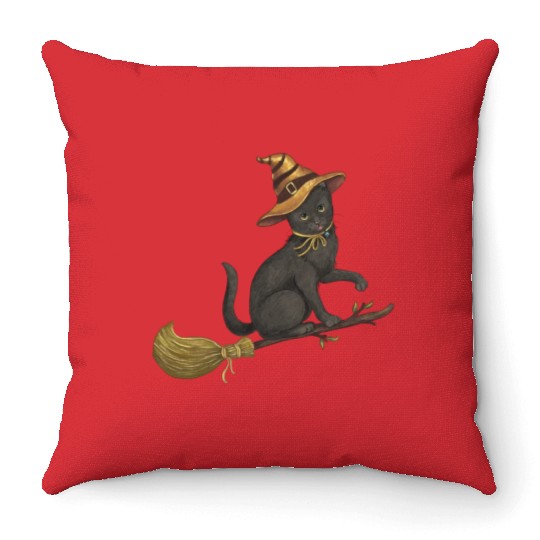 Black Cat Witch Throw Pillows