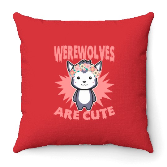 Cute Halloween Werewolf For Trick Or Treat Throw Pillows
